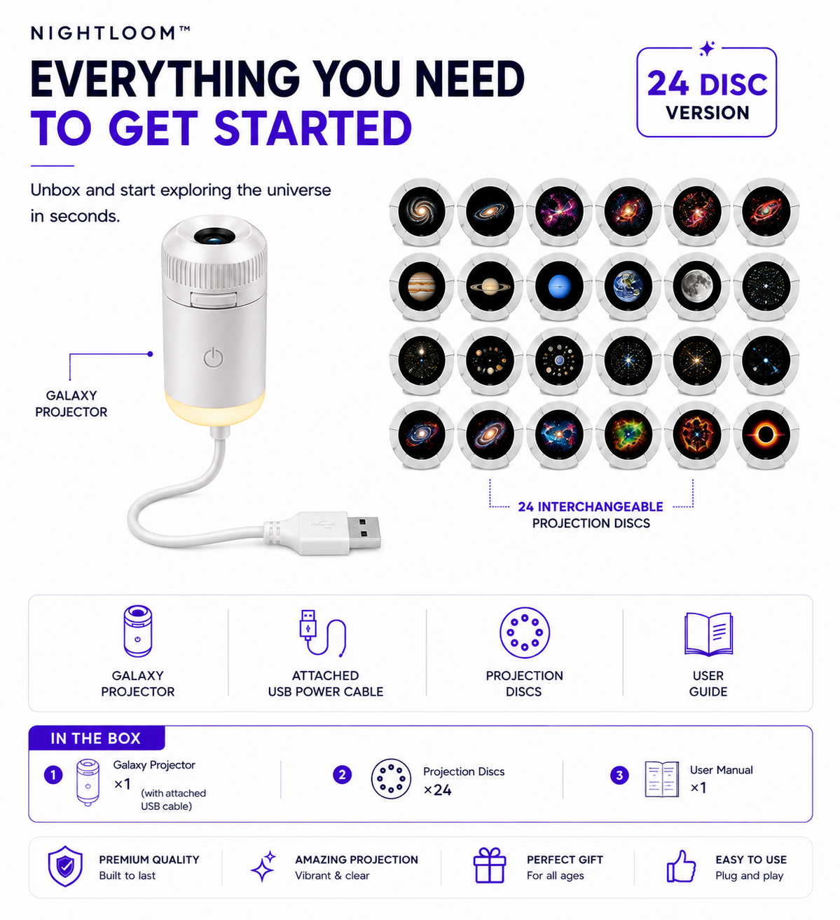 2-in-1 Galaxy Projector Night Light